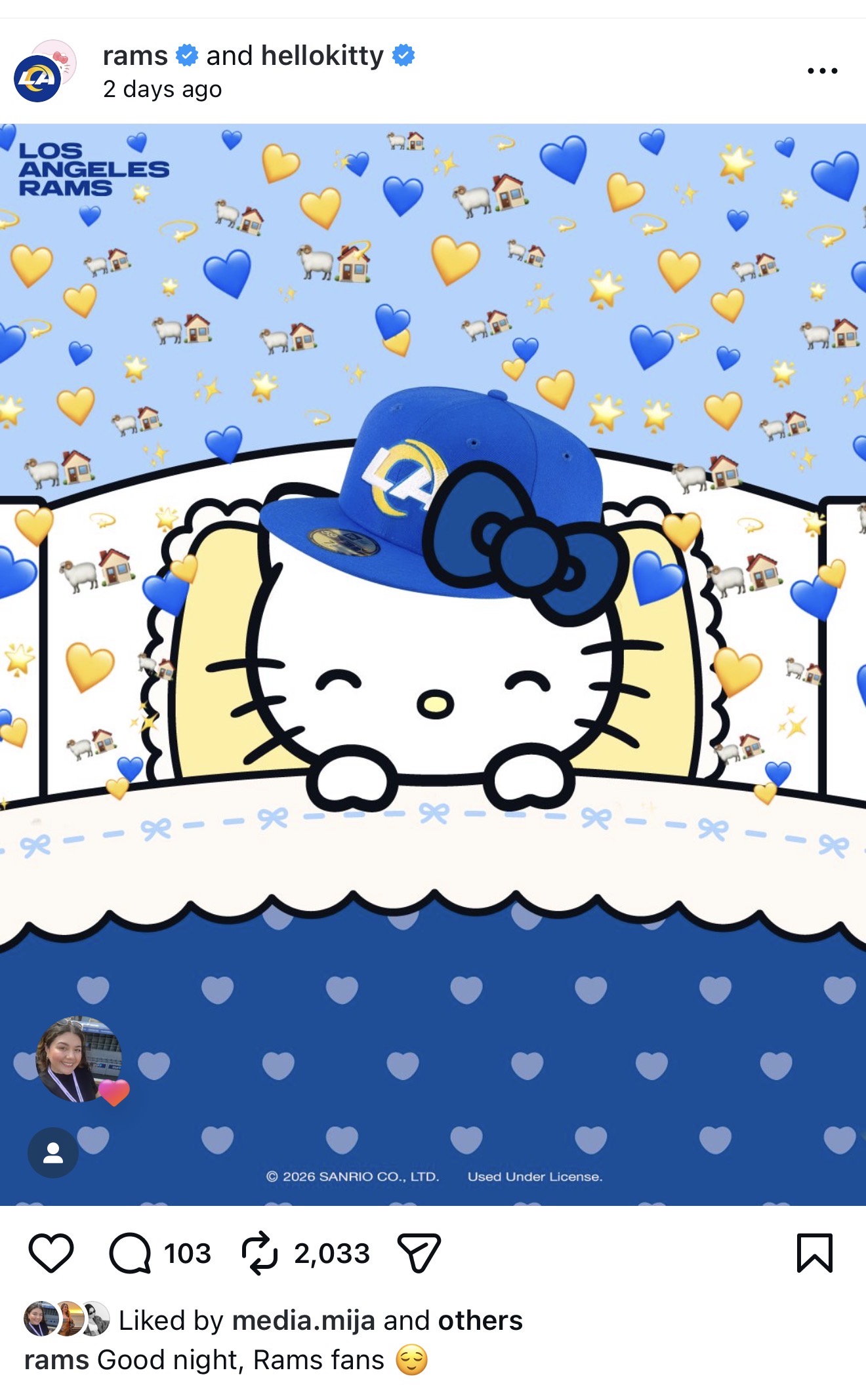 Hello Kitty with Rams mascot